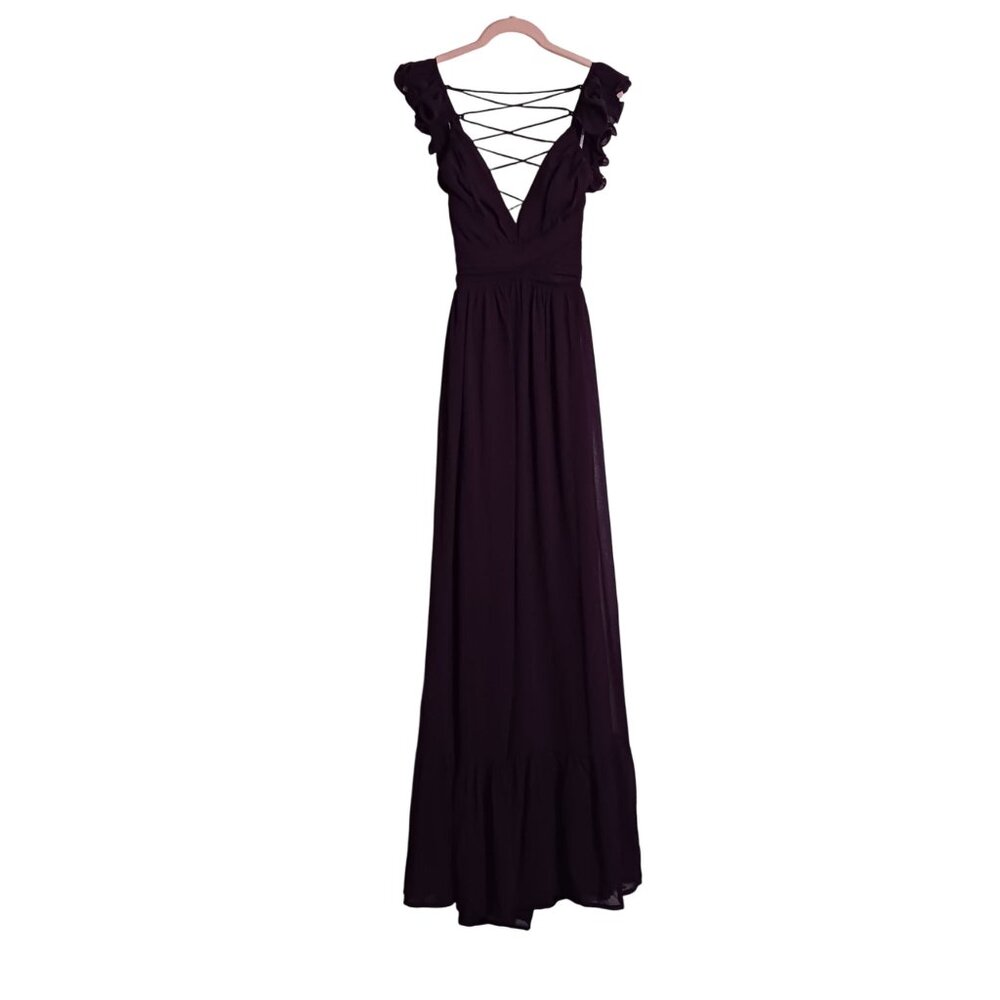 NEW Lulus Soiree Celebration Purple Ruffled Lace-Up Maxi Dress, Size XS - Picture 5 of 16